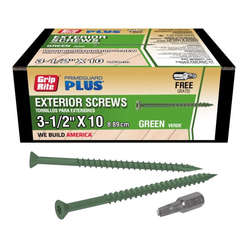 Grip-Rite L312ST1 PrimeGuard Plus #10 x 3-1/2'' Wood to Wood Deck Screw, Green, 1lb Box