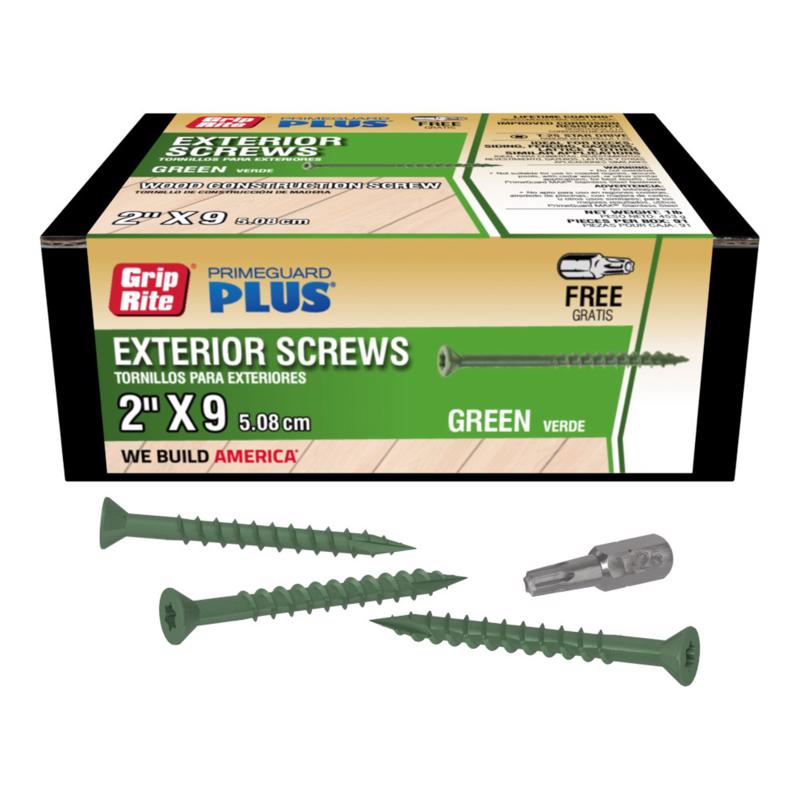 Grip-Rite L2ST1 PrimeGuard Plus #9 x 2 Wood to Wood Deck Screw, Green, 1lb Box