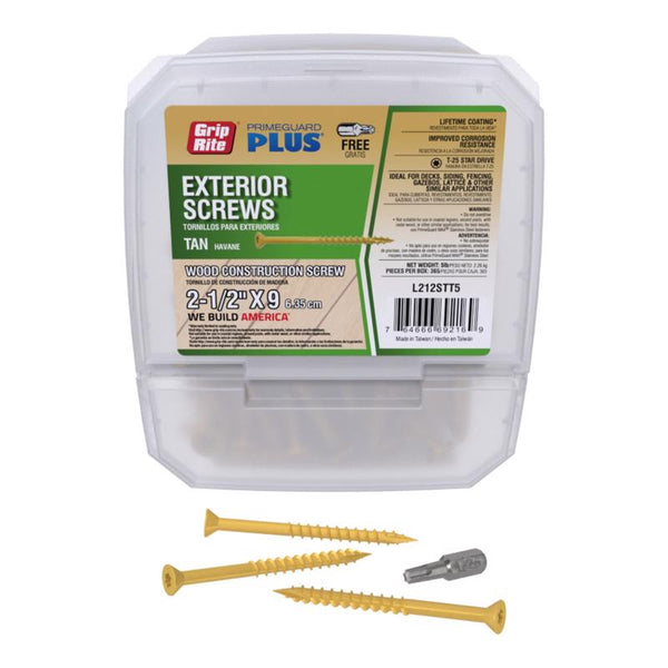 Gripe Rite L212STT5 2-1/2-inch by 9 Tan T-25 Star Drive PrimeGuard Plus Wood Construction Screw