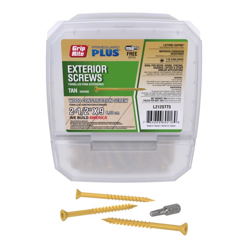 Gripe Rite L212STT5 2-1/2-inch by 9 Tan T-25 Star Drive PrimeGuard Plus Wood Construction Screw