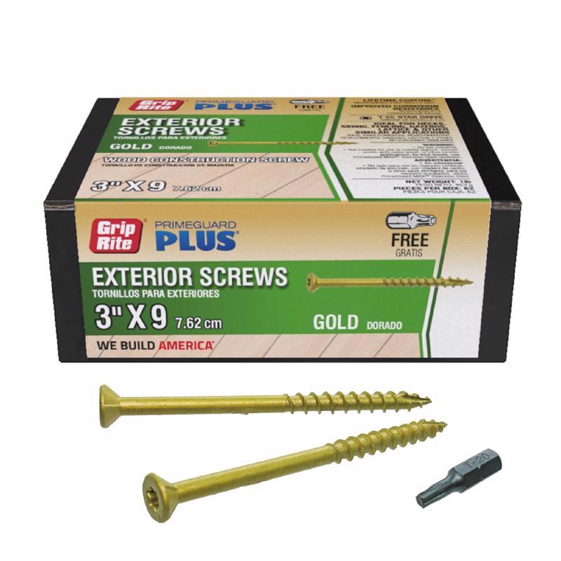 Grip-Rite 5030440 3 in. No.9 Star Flat Head Deck Screws Pack of 12