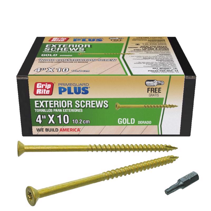 Grip Rite PrimeGuard Plus No. 10 Wire X 4 in. L Gold Star Flat Head Deck Screws 1 lb 44 pk
