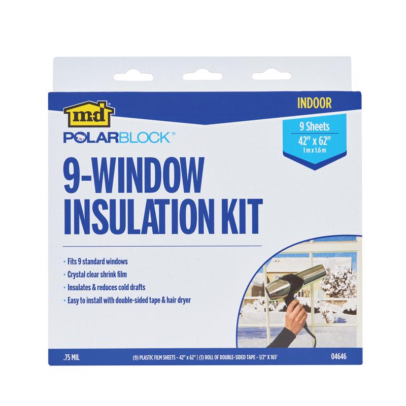 M-D Building Products 04646 42 in. x 62 in. Polar Block Clear Plastic 9 Window Insulation Kit (9 Sheets)