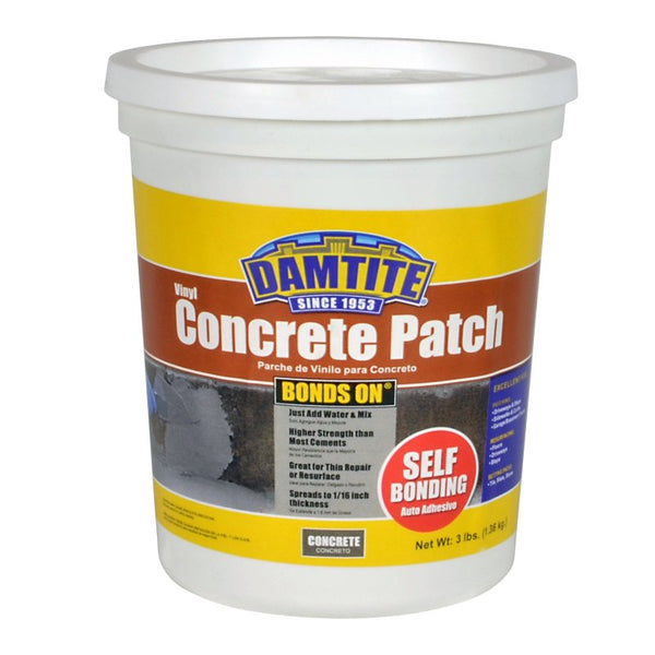 DAMTITE BondsOn Vinyl Concrete Patch, Higher Strength Than Most Cements, Spreads to 1/16" Thickness, Just Add Water & Mix (3lb) 04003