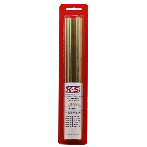 K&S 3400 Round Brass Telescopic Tubing Assortment, Small, 12 Pieces, Made in The USA