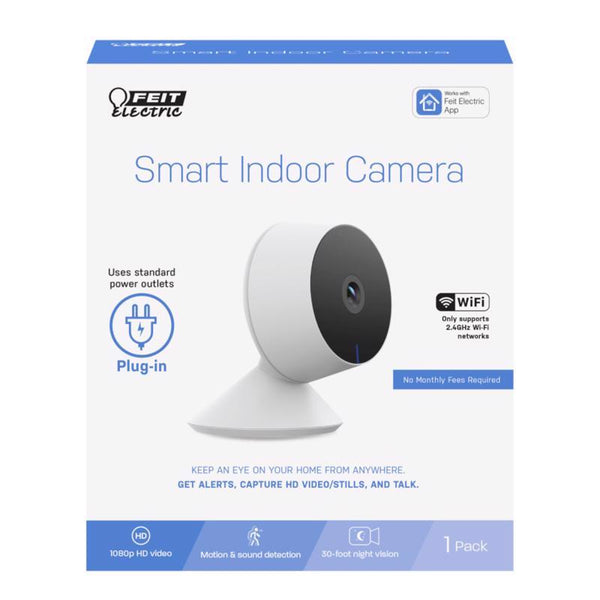 Feit Electric Indoor Security Camera with Motion Detection, 30ft. Night Vision, 360° Adjustable Head, 2.4GHz WiFi, 2-Way Audio, 1080p HD, Works with Alexa & Google Asst, Plug-in, White - CAM1/WIFI