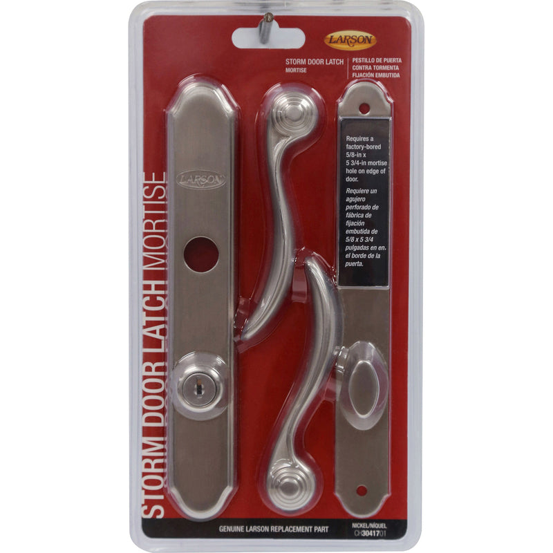 Larson Certified Storm Door Revere Mortise Brushed Nickel Handle Set, Storm Door Handle Replacement with Keyed Deadbolt