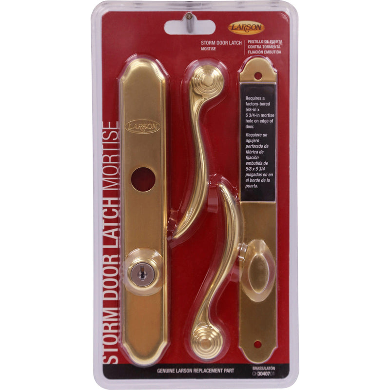 Larson Certified Storm Door Revere Mortise Brass Handle Set, Storm Door Handle Replacement with Keyed Deadbolt