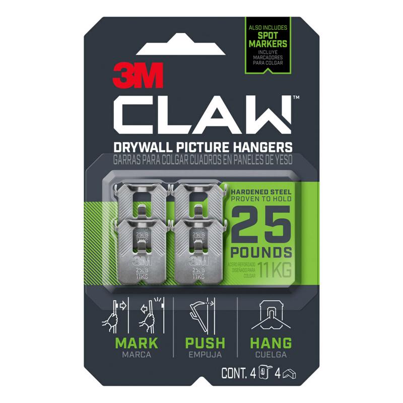 3M CLAW Drywall Picture Hanger 25 lb with Temporary Spot Marker 3PH25M-4ES,Silver