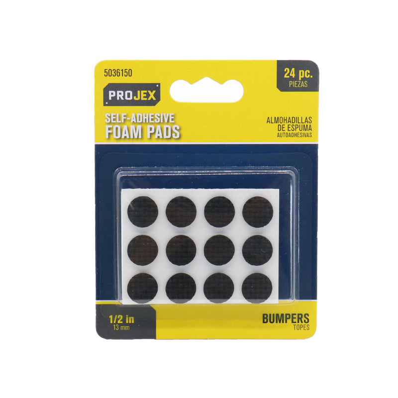 Foam Self Adhesive Non-Skid Pad Black Round 1/2 in. W 24 pk