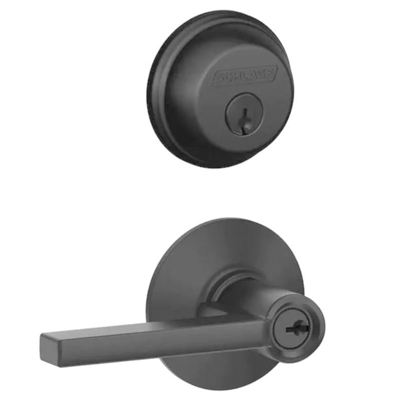 Schlage FB50 N G LAT 622 Single Cylinder Deadbolt and Keyed Entry Latitude Lever, Matte Black