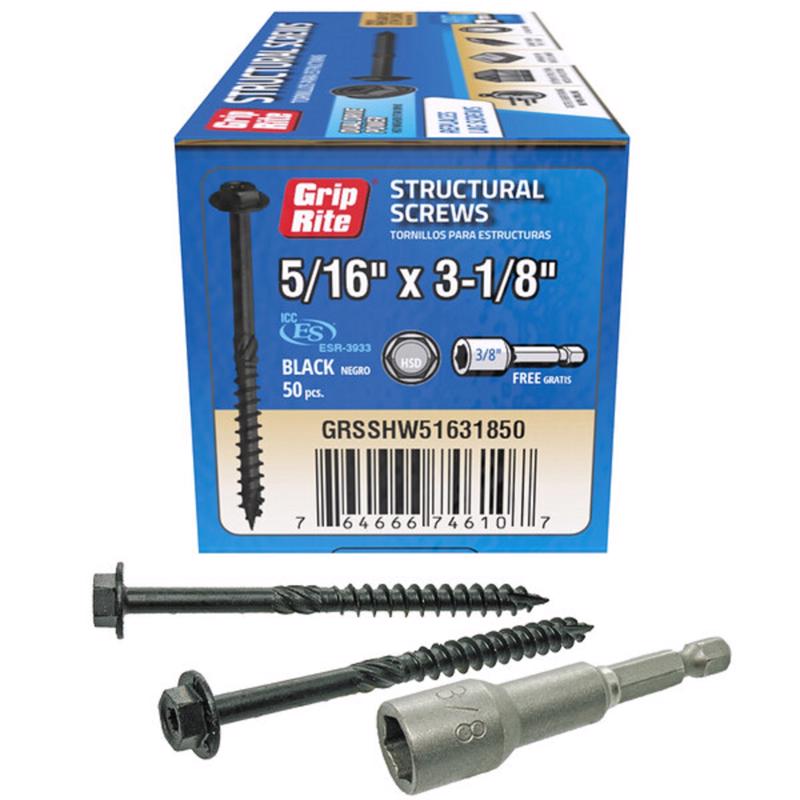 Grip-Rite 5037426 0.3125 in. Wire x 3.125 in. Star Hex Washer Head Structural Screws Pack of 50