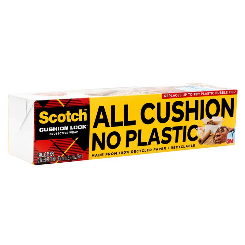 Scotch Cushion Lock Protective Wrap, 12 in. x 30 ft., Replaces Plastic Bubble, Cushions and Conforms to Secure and Protect, Sustainable Packaging Solution for Packing, Shipping and Moving, 1 Wrap PCW-1230