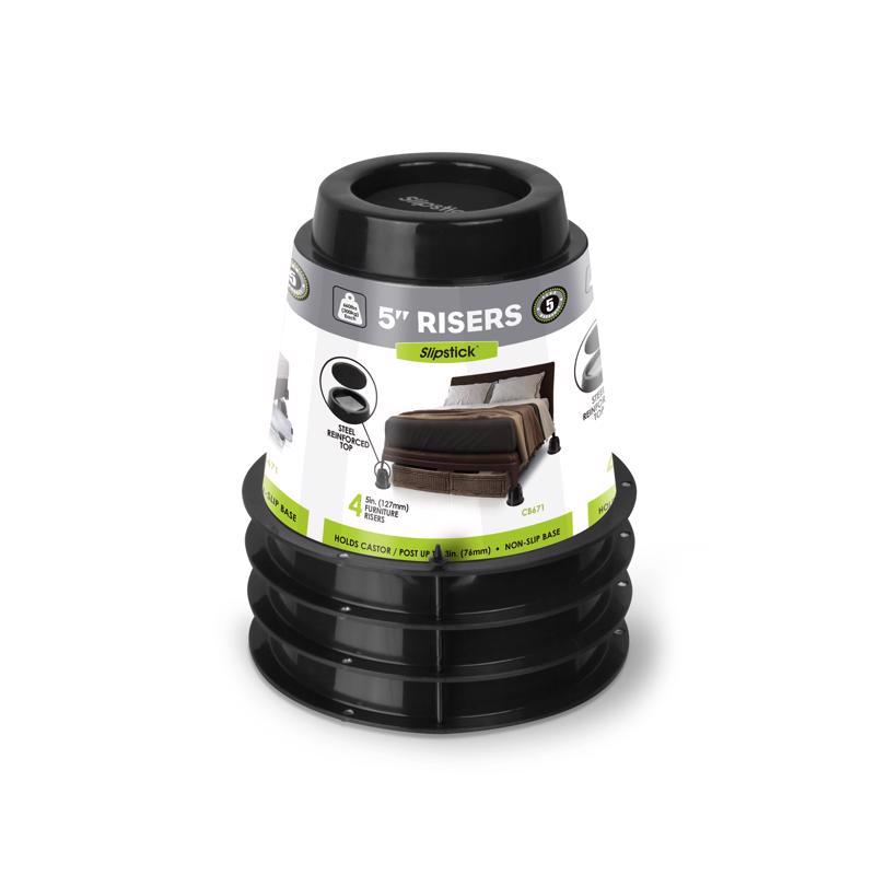 Slipstick CB671 5 Inch Bed Risers/Furniture Raisers with Steel Reinforced Holder Top, Lifts Height 5" (4 Pack) Supports 2,640 Pounds, Round, Black, Stackable with CB674 & CB672