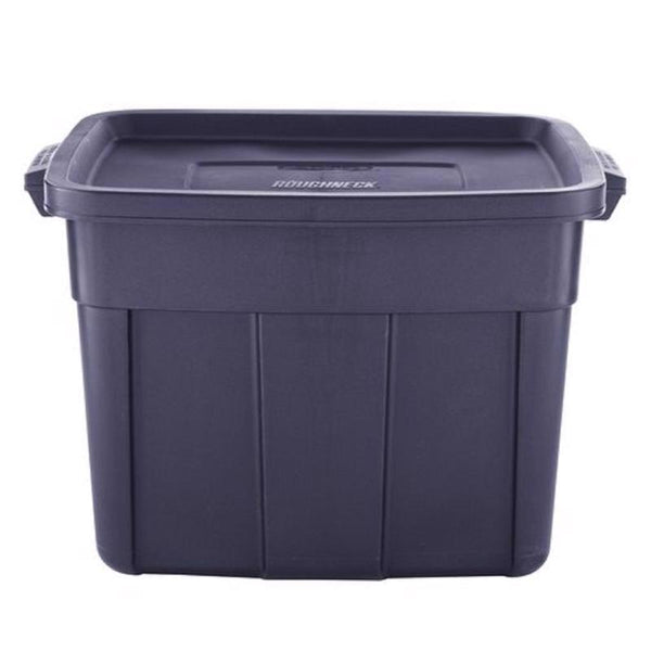 Rubbermaid Storage Tote 18 Gal Pack of 1, Rugged, Reusable, Stackable, Container, 18 Gallon, Dark Indigo Metallic RMRT180000