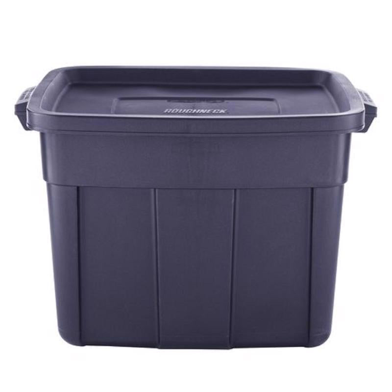 Rubbermaid Storage Tote 18 Gal Pack of 1, Rugged, Reusable, Stackable, Container, 18 Gallon, Dark Indigo Metallic