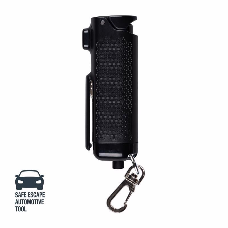 SABRE RED Safe Escape, 3-in-1 Car Safety Tool - Seat Belt Cutter and Window Glass Breaker, Maximum Police Strength Black Pepper Gel Increases Accuracy, 25 Bursts, with Key Chain Snap Clip, One Size