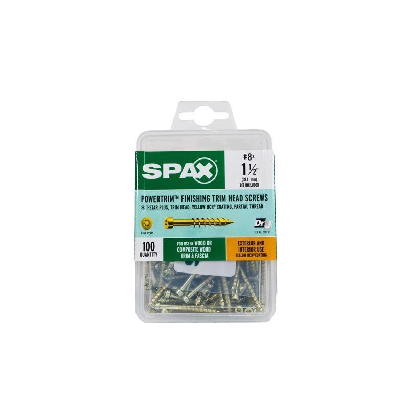 SPAX #8 x 1-1/2'' Exterior/Interior Trim Head Wood Composite Screws Powertrim Torx T-Star Plus (100 EA) Bit Included Rust Resistant