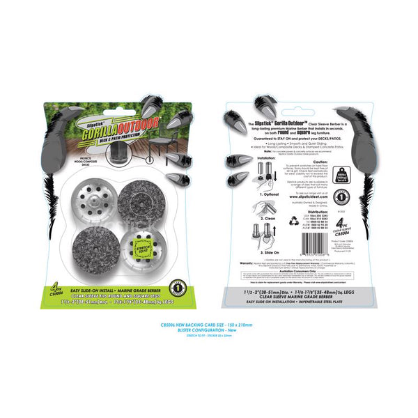 Slipstick GorillaOutdoor Berber Furniture Feet Pads with Clear Sleeve Sock (4 Pack) Outdoor Furniture Sliders for Round & Square Legs, Large CB5006