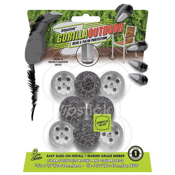 Slipstick GorillaOutdoor Berber Furniture Feet Pads with Clear Sleeve Sock (8 Pack) Outdoor Furniture Sliders for Round & Square Legs, Small CB5004