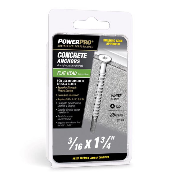 Hillman Power Pro 3/16 in. D X 1-3/4 in. L Carbon Steel Flat Head Concrete Screw Anchor 25 pc 377312
