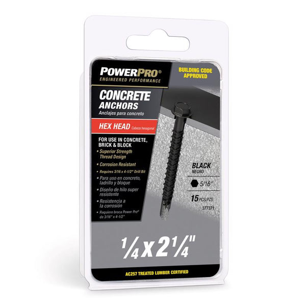Hillman Power Pro 1/4 in. D X 2-1/4 in. L Carbon Steel Hex Head Concrete Screw Anchor 15 pc 377371