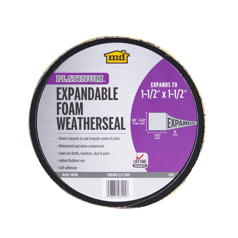 M-D Building Products 03115 1-1/2 in. Black Expandable Foam Platinum? Weatherseal for Uneven Gaps