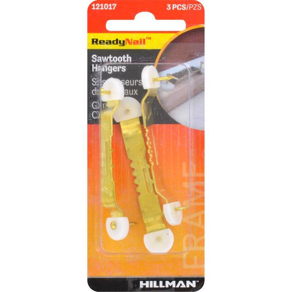 Hillman ReadyNail Small Sawtooth Hanger Brass 3 Pack 121017