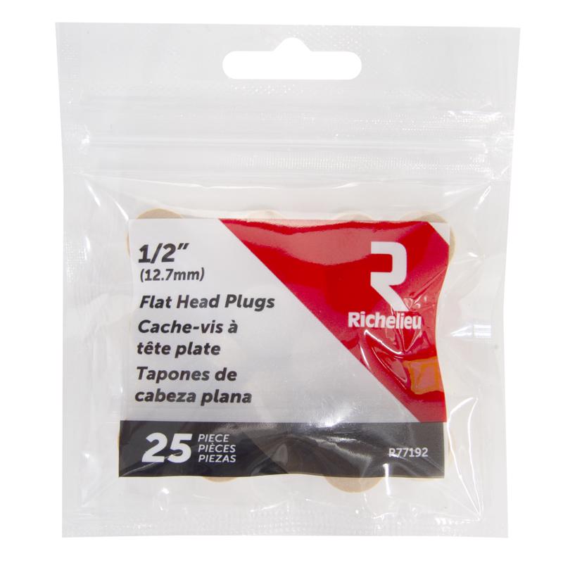 Richelieu 5059214 0.5 x 0.5 in. Flat Birch Head Plug Natural - 25 per Pack - Pack of 5