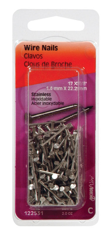 The Hillman Group 122531 Hillman 17 Ga. x 7/8 in. L Stainless Steel Wire Nails 1 pk 2 oz, No Size, No Color