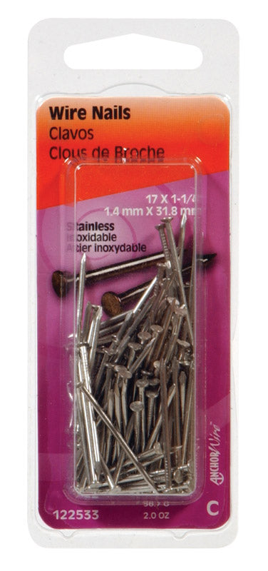 Hillman 17 Ga. x 1-1/4 in. L Stainless Steel Wire Nails 1 pk 2 oz.