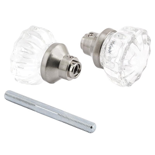 Prime-Line E 28315 Mortise Style Fluted Glass Door Knobs - Perfect for Replacing Broken Antique Lock Sets on Interior Doors, Features 2 In. Outside Diameter Knobs, Satin Nickel (Single Pack)