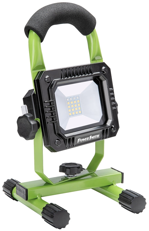 PowerSmith 800 LM Weatherproof Rechargeable Lith-Ion Cordless LED Work Light with USB Power Bank for Mobile Device Charging, Metal Base Stand and Emergency SOS, Low/High Light Modes, 2 Year Warranty