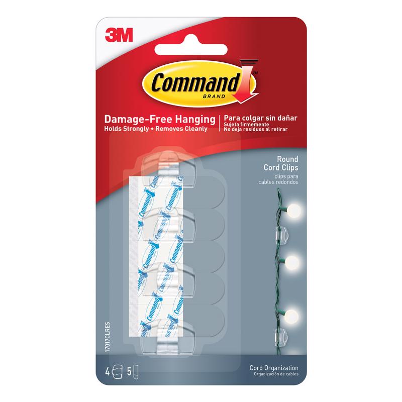 Command Round Cord Clips, Clear, 4-Clips (17017CLRES)