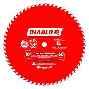 Diablo Saw Blade for Thick Aluminum - 10" Diameter, 60 TCG Teeth, 5/8" Arbor, .11" Kerf, -5° Hook Angle, .087" Plate, 6000 Max RPM - D1060N
