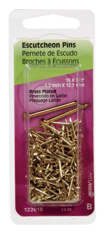 The Hillman Group 122618 Brass Plated Escutcheon Pins, 1/2 x 18-Inch