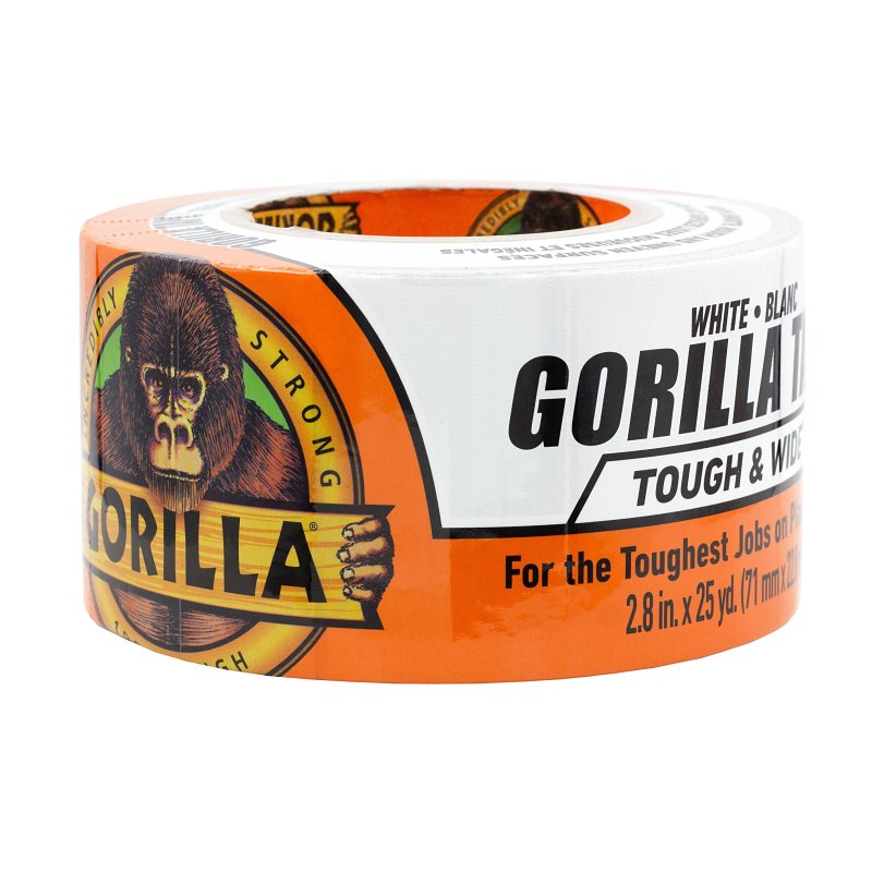 Gorilla Tough & Wide Duct Tape, 2.88" x 25 yd, White, (Pack of 1)