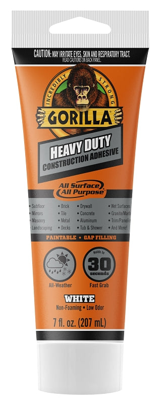 Gorilla Heavy Duty Construction Adhesive, 7 Ounce Squeeze Tube, White, (Pack of 1)