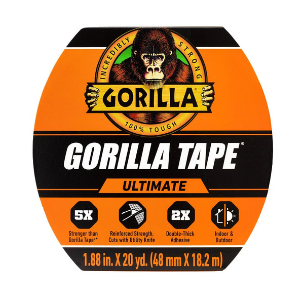 Ultimate Gorilla Tape, High Tensile Cloth with Double-Thick Adhesive for Hauling, Strapping, Patching, Bundling, Lifting, 1.88" x 20yd, Black (Pack of 1) 113499
