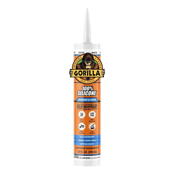 Gorilla 100% Silicone Sealant Caulk Window & Door, 10 Ounce Cartridge, White 117395