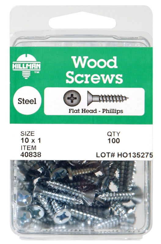 Hillman No. 8 x 1-1/4 in. L Phillips Flat Head Zinc-Plated Steel Wood Screws 100 pk