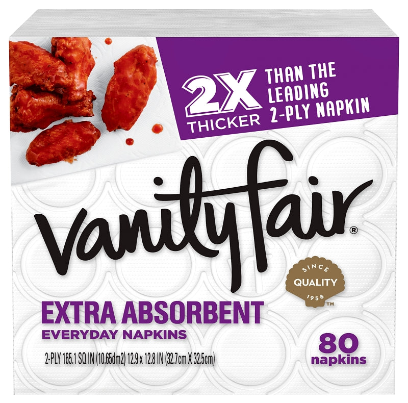 Vanity Fair Everyday Extra Absorbent Premium Paper Napkin, 80 Count, Dinner Napkin for Messy Meals 35236
