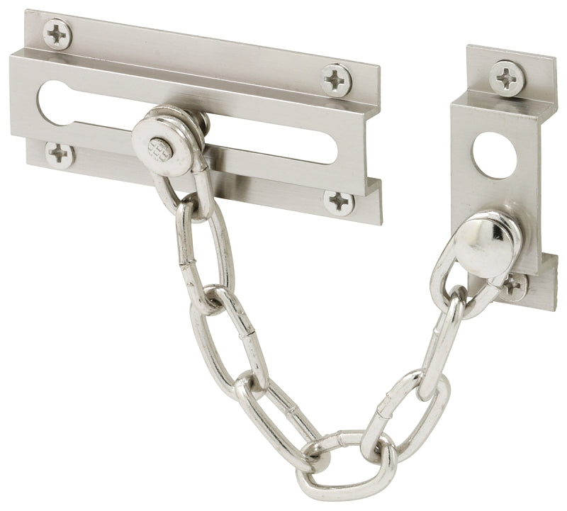 Defender Security U 10304 Chain Door Guard – Door Chain Lock for Door and Home Security, 3-5/16”, Solid Brass Construction with a Satin Nickel Finish