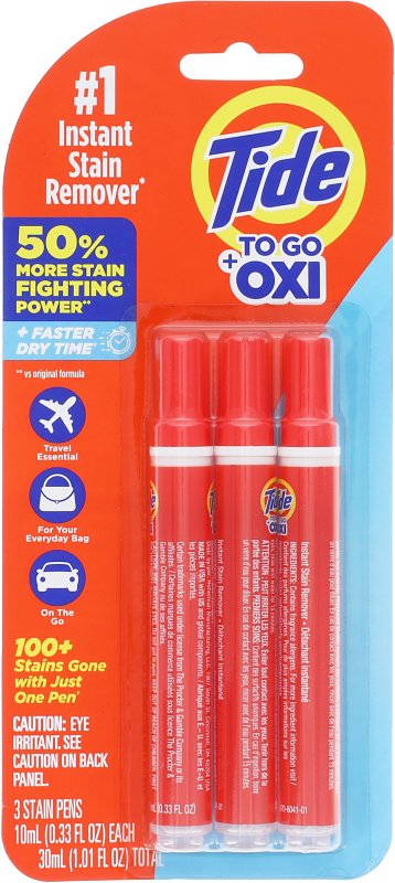 Tide Stain Remover for Clothes, Tide To Go Pen, Instant Stain Remover Pen & Spot Cleaner, Portable & Travel-Friendly, Works on Food & Drink Stains, Fits in Purses & Bags, 3 Count (Pack of 1) 1452101204