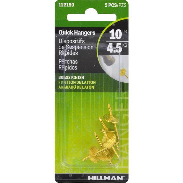Hillman AnchorWire Brass-Plated One Piece Quick Hanger 10 lb. 5 pk Brass 122180 (50-Pack)