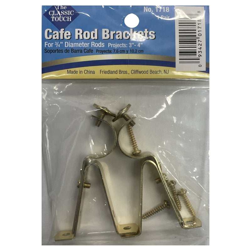 Ralph FRIEDLAND & BROS 1718 Ralph friedland Cafe Rod Bracket, Adjustable, Steel, Gold, Outside Mounting - Pack of 2