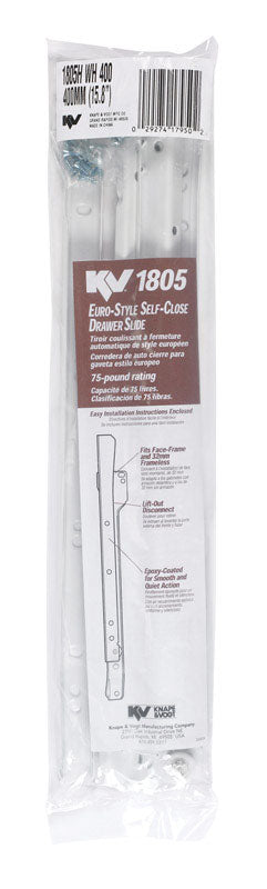 Knape & Vogt Side Mount Epoxy Coated, Self-Close Euro-Style Drawer Slide, Pair