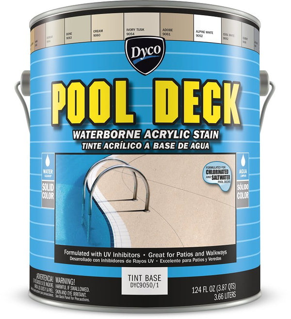 Dyco Pool Deck Waterborne Acrylic Stain - Tint Base, 1 Gallon, Concrete Stain for Pool Decks, Spa Areas, Patios, Walkways and Lanais, Resistant to Harsh Pool Chemicals DYC9050/1