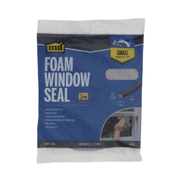 M-D Building Products M-D 02253 3/16" X 17' Gray Waterproof & Airtight Foam Tape Weather Str