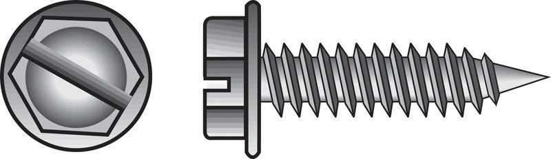 The Hillman Group 82235 10-Inch x 3/4-Inch Hex Washer Head Slotted Self Piercing Screw, 100-Pack, 0.75 inches, Silver